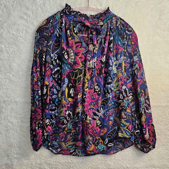 Melissa Paige Tops - Melissa Paige Sz PS Floral Pleated Layering Blouse Ruffle Neck Flowy Sleeve #558